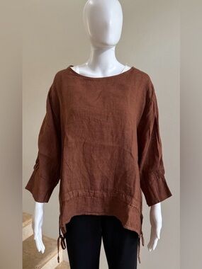 DEVITALIA Linen Ruffle Top Tunic, One Size